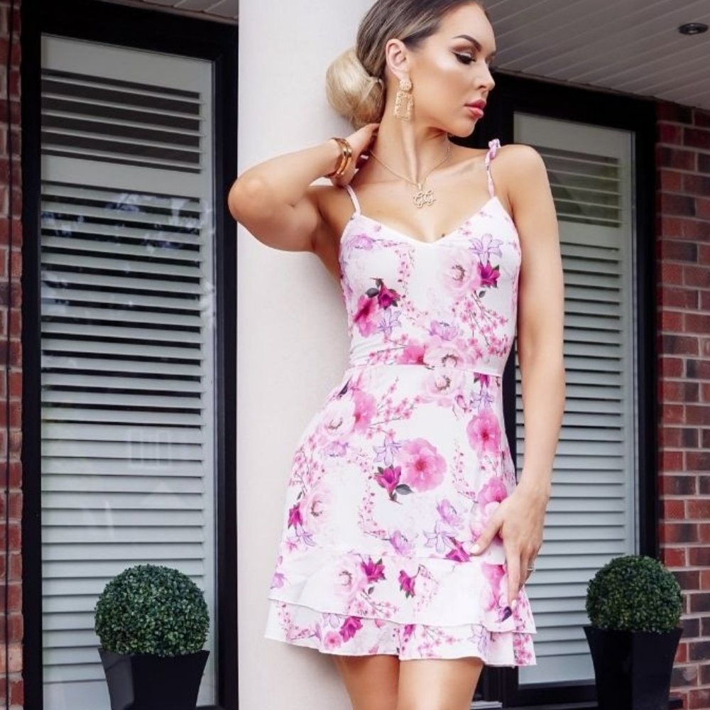 Floral Print Sleeveless Tiered Hem Mini Dress